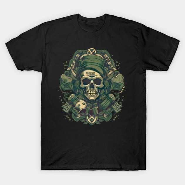 Cartoon dark themed Skull green colour sheme T-Shirt by The-Dark-King